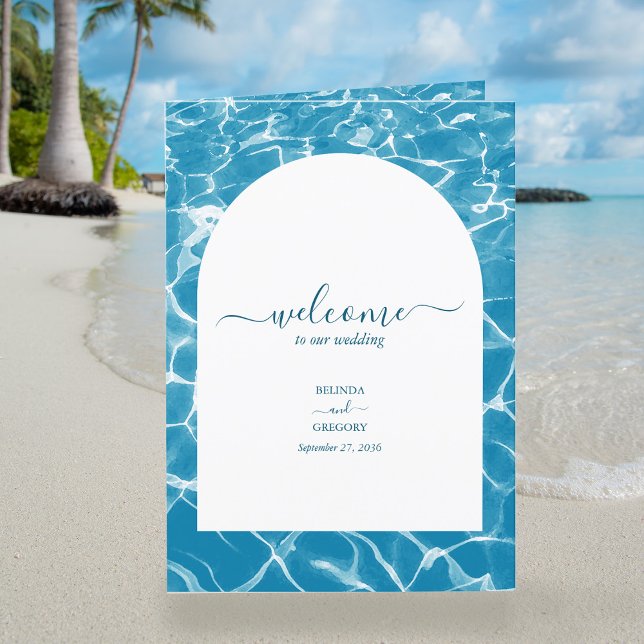 Programme Watercolor Ocean Beach Mariage Ordre de service (Watercolor Ocean Beach Wedding Order of Service Program)