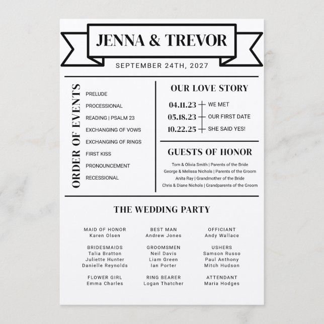 Programme Wedding Ceremony Program With Icons Minimalist (Devant)