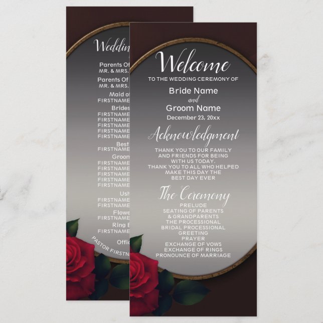 Programme Wedding Red Blush Floral Silver Gray Mirror (Devant / Derrière)