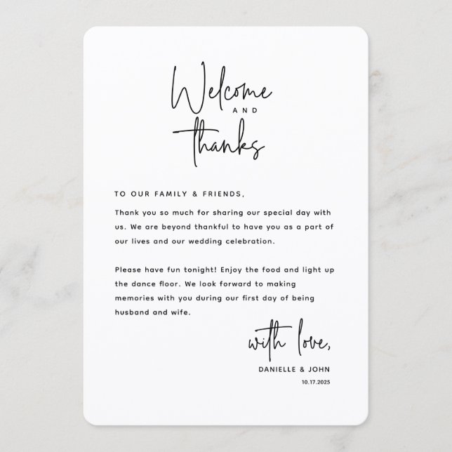 Programme Welcome and Thanks, Place Setting Thank You Card (Devant)