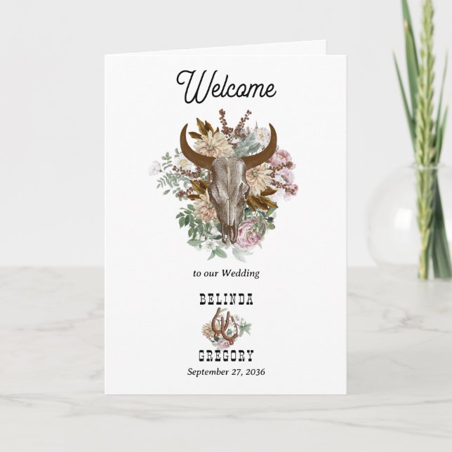 Programme Western Country Boho Cow Mariage Ordre de service (Devant)