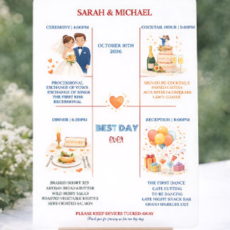 Programme Whimsical Cartoon Icons Wedding Timeline Program