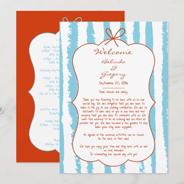 Programme Whimsical Stripes Handwritten Wedding Itinerary (Devant / Derrière)