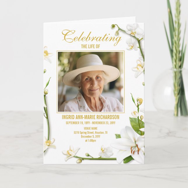 Programme White Orchid Lily Deux photos Funérailles (Devant)