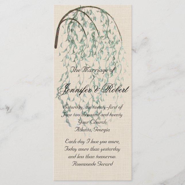 Programme Willow Branch on Linen Wedding Program (Devant)
