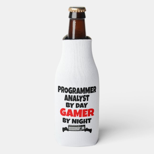 Programmer Analyst by Day Gamer by Night Bottle Cooler (Bottle Front)