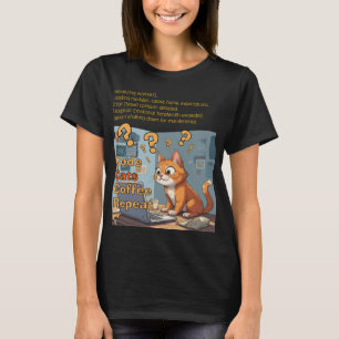 Programmer Cat Humour Code, Cats, Coffee – Repeat T-Shirt