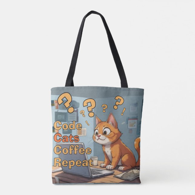 Programmer Cat Humour Code, Cats, Coffee – Repeat Tote Bag (Back)