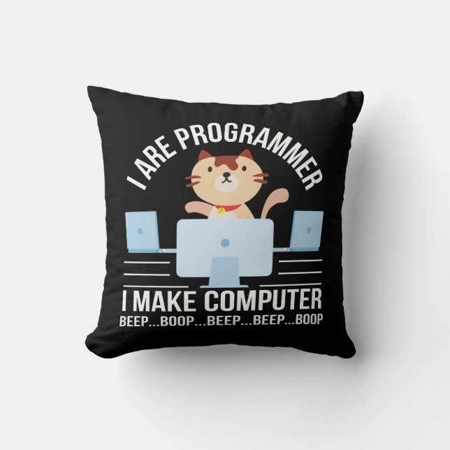 Programmer Cat Lover Make Computer Beep Throw Pillow (Front)