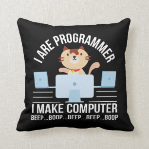 Programmer Cat Lover Make Computer Beep Throw Pillow