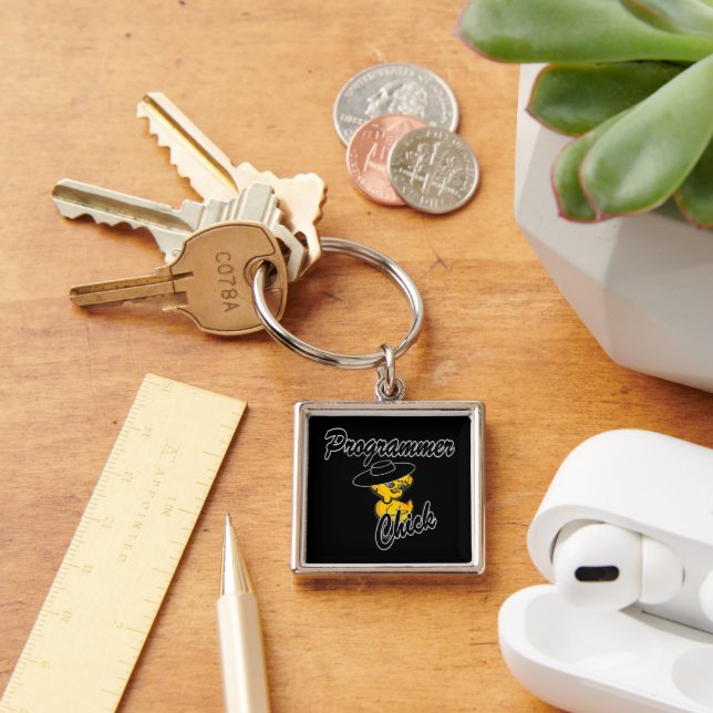 Programmer Chick #4 Keychain (Desk)