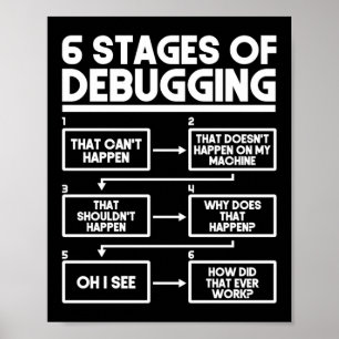 Programmer Coding 6 Stages Of Debugging Poster