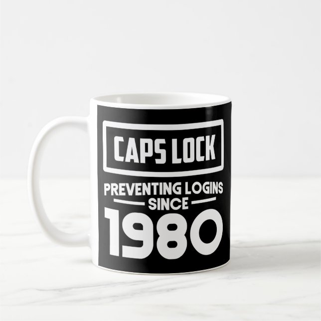 Programmer Coding Caps Lock Preventing Logins Coffee Mug (Left)