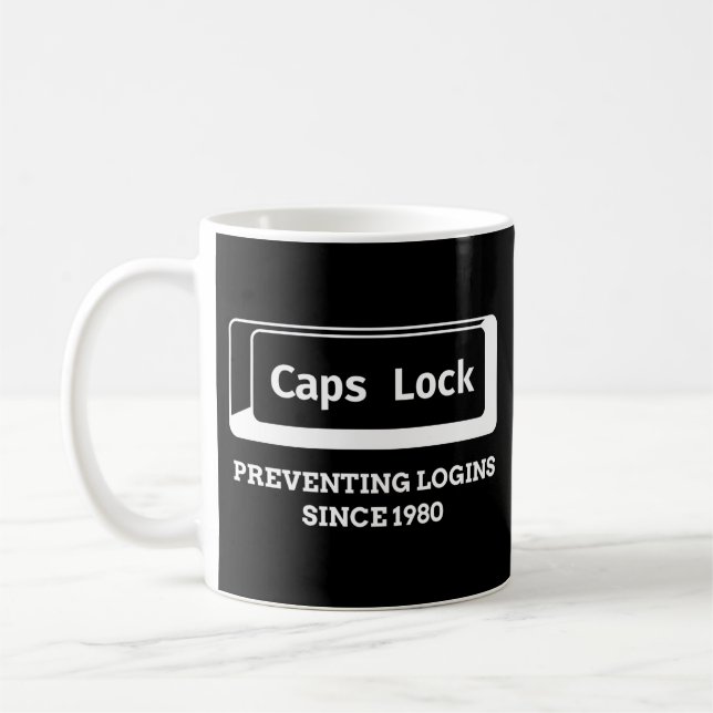 Programmer Coding Caps Lock Preventing Logins Coffee Mug (Left)
