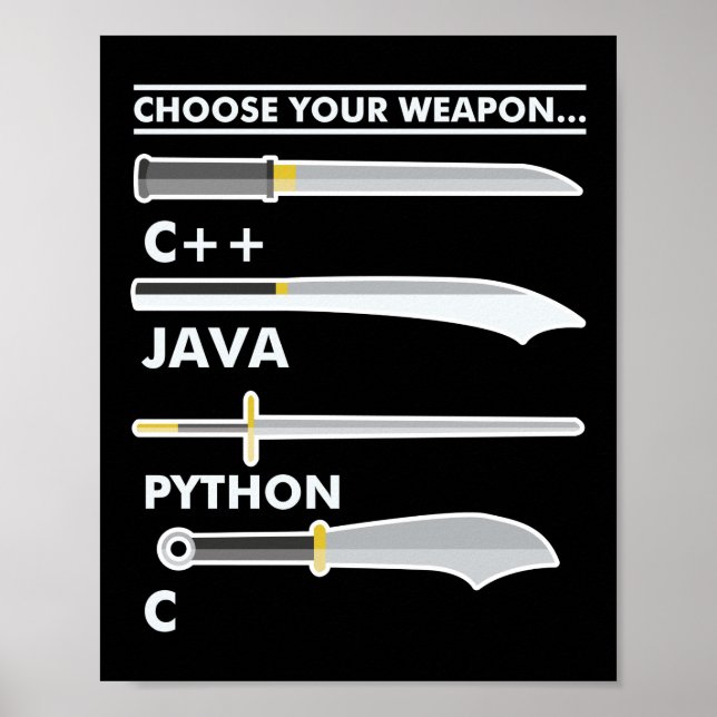 Programmer Coding Choose Your Weapon C Java Python Poster (Front)