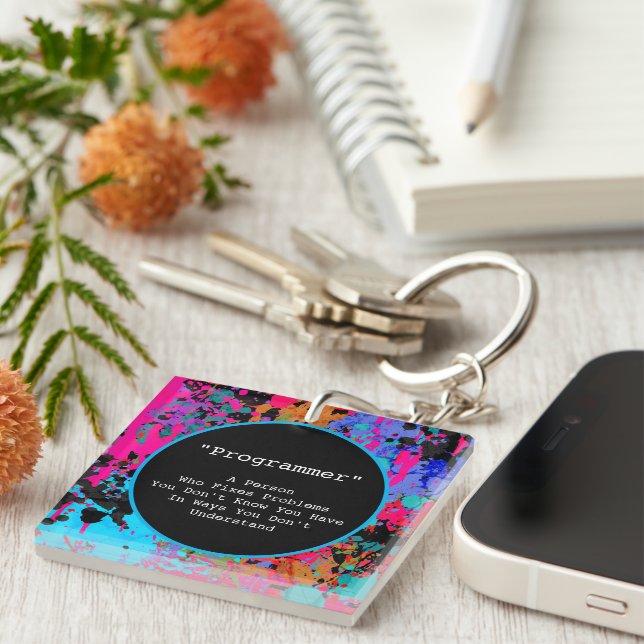 Programmer Gag Gift Colourful Splatter Abstract Ar Keychain (Front Right)