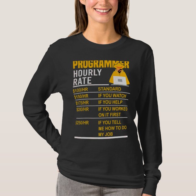 Programmer Hourly Rate  Coder Programming Meme Say T-Shirt (Front)