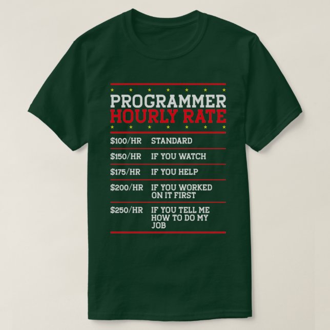Programmer Hourly Rate Support Coder Labour IT T-Shirt (Design Front)