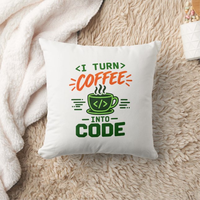 Programmer IT Humour I Turn Coffee Into Code Dev Throw Pillow (Blanket)