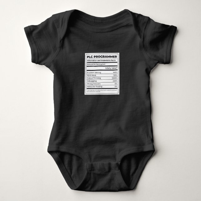 PROGRAMMER NUTRITION FACTS LABEL BABY BODYSUIT (Front)