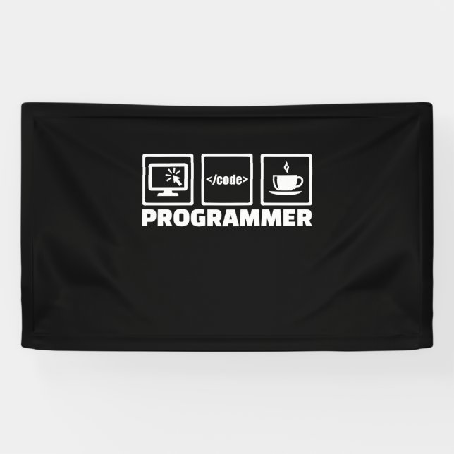 Programmer Write Code And Drink Coffee Banner (Horizontal)