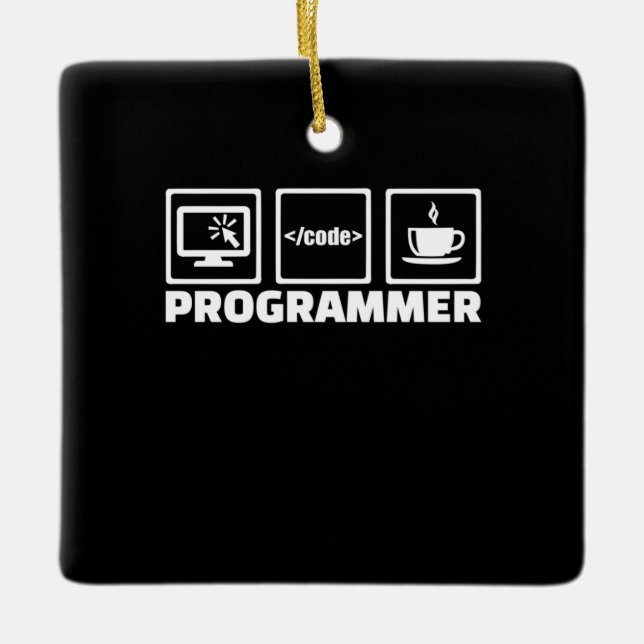 Programmer Write Code And Drink Coffee Ceramic Ornament (Front)