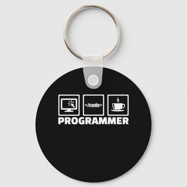 Programmer Write Code And Drink Coffee Keychain (Front)