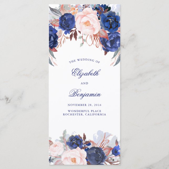 Programmes de mariage à l'aquarelle de la marine (Devant)