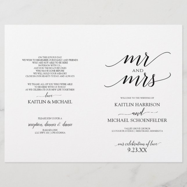 Programmes de mariage à typographie élégante en no (Devant)
