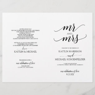 Programmes de mariage à typographie élégante en no
