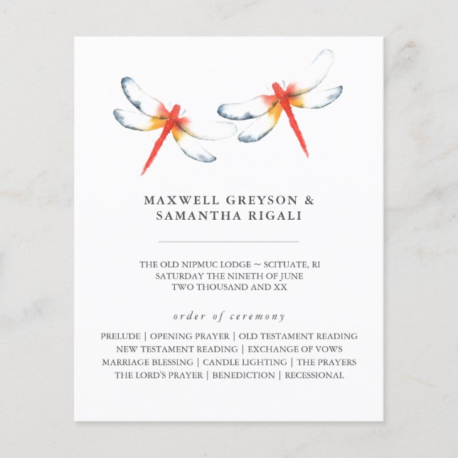 Programmes de mariage Aquarelle rouge libellule (Devant)