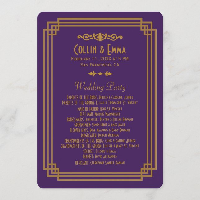 Programmes de mariage Art Déco Simple violet (Devant)