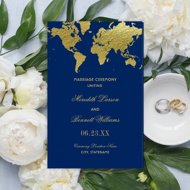 Programmes de mariage avec carte du monde en bleu  (Créateur téléchargé)