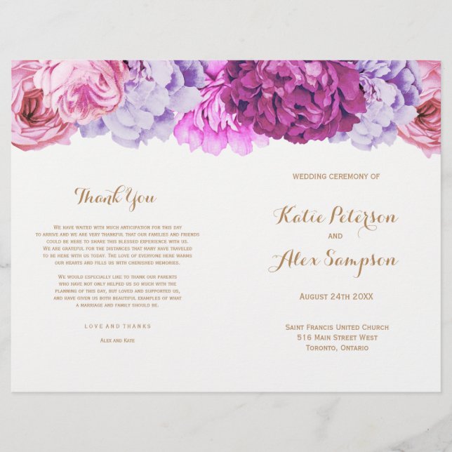 Programmes de mariage avec de jolies fleurs d'aqua (Devant)