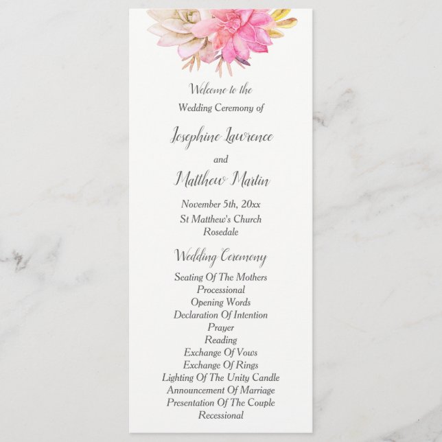 Programmes de mariage avec succulentes désertiques (Devant)