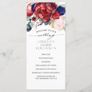 Programmes de mariage bleu marine et bordeaux roug