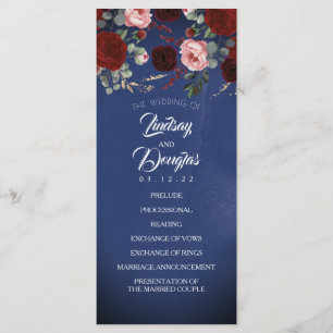 Programmes de mariage bleu marine et bordeaux roug