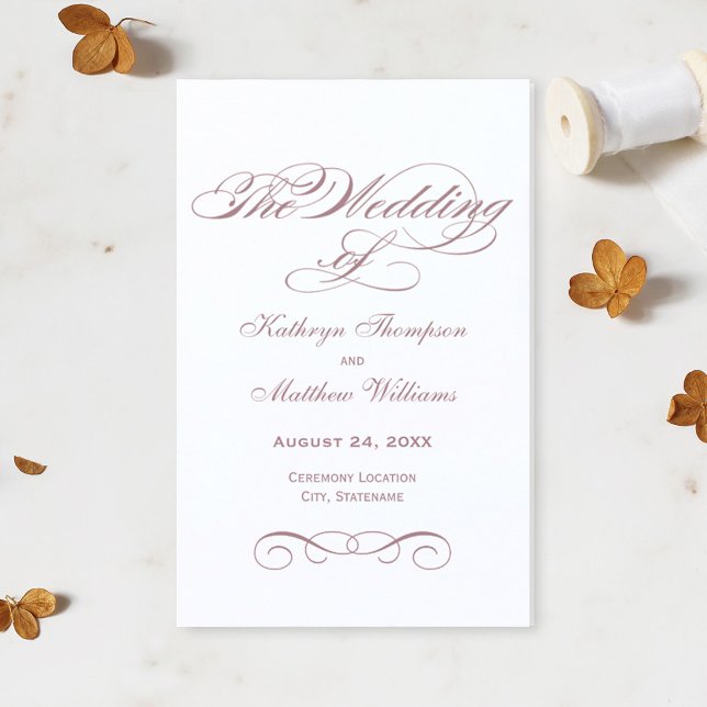 Programmes de mariage calligraphiés rose poussiére (Créateur téléchargé)