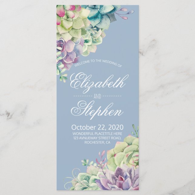Programmes de mariage Carte Aquarelle Plantes succ (Devant)