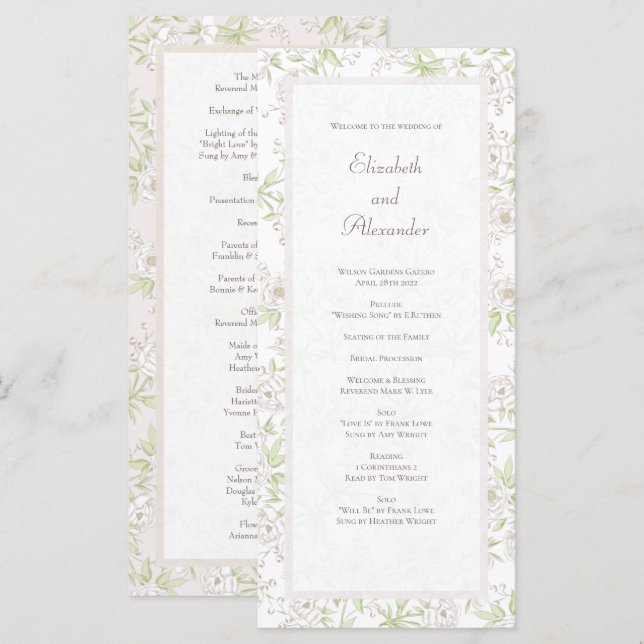 Programmes de mariage classiques à la rose blanche (Devant / Derrière)