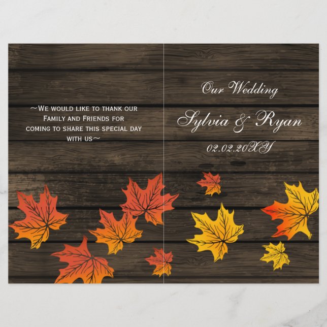 programmes de mariage de automne rustique de barnw (Devant)