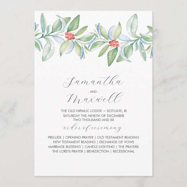 Programmes de mariage de Noël Élégante verdure d'h (Devant)