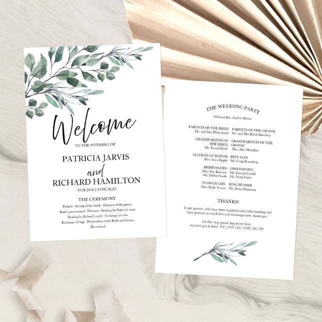 Programmes de mariage de verdure de feuilles d'euc (Créateur téléchargé)