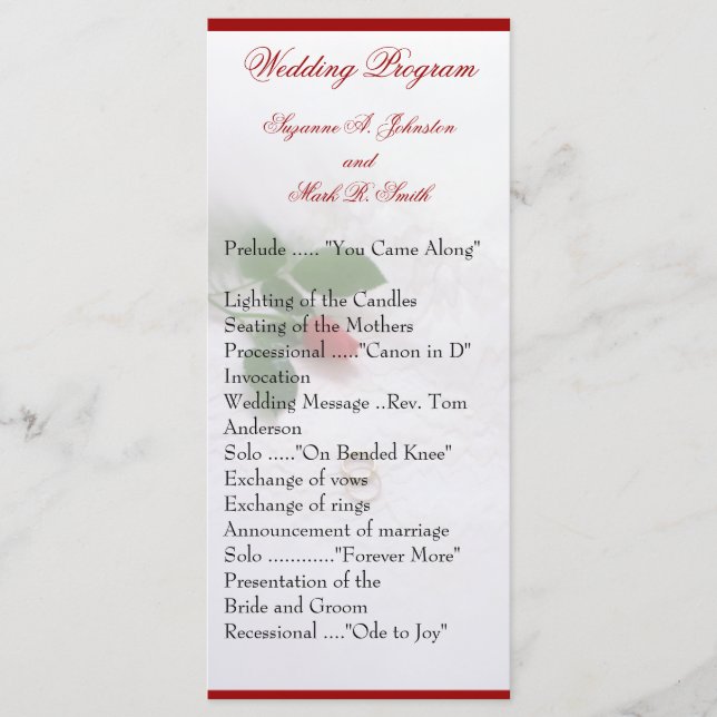 Programmes de mariage des roses (Devant)