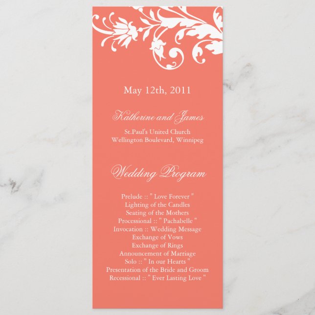 Programmes de mariage du corail (Devant)