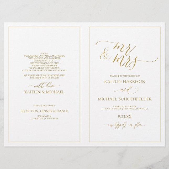 Programmes de mariage Élégante calligraphie maigre (Devant)
