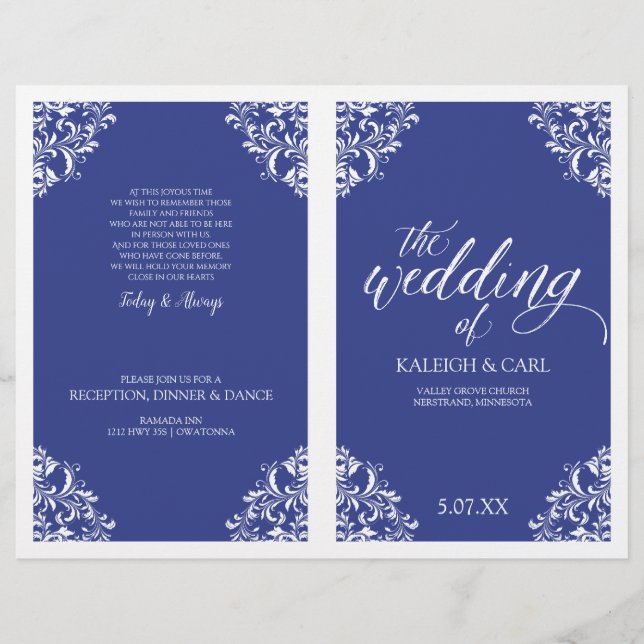 Programmes de mariage élégants -Nadine (Bleu Royal (Devant)