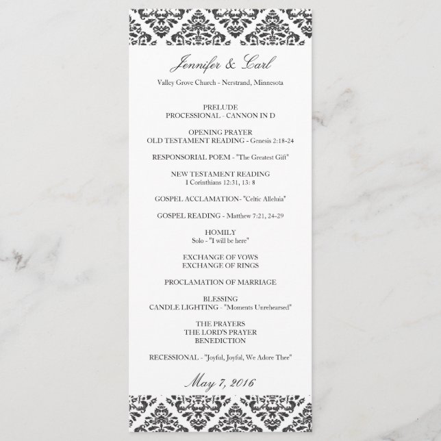 Programmes de mariage en damas noir (Devant)