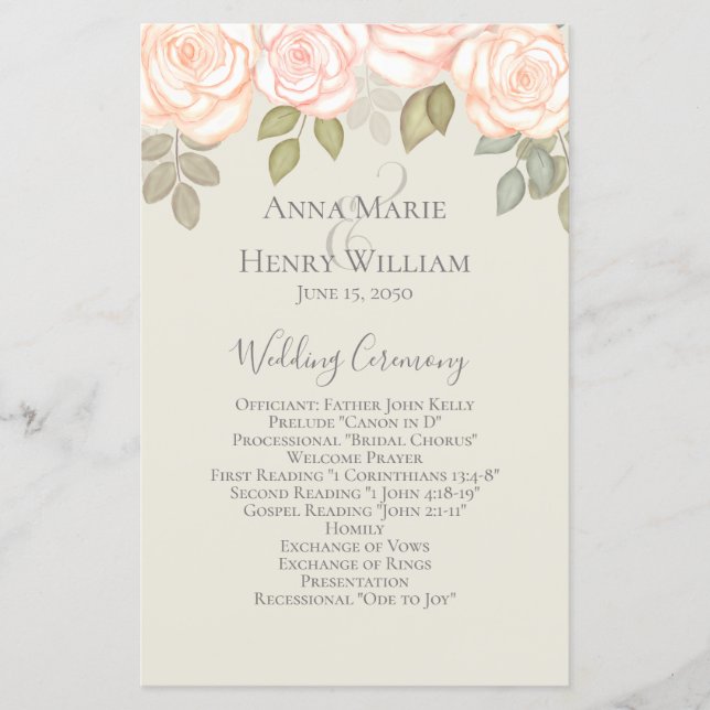 Programmes de mariage floral rose et blanc (Devant)