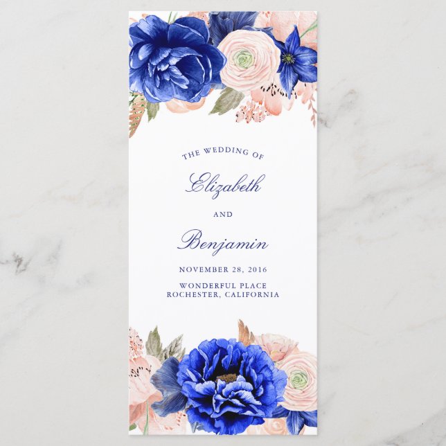 Programmes de mariage floral rose et marine (Devant)
